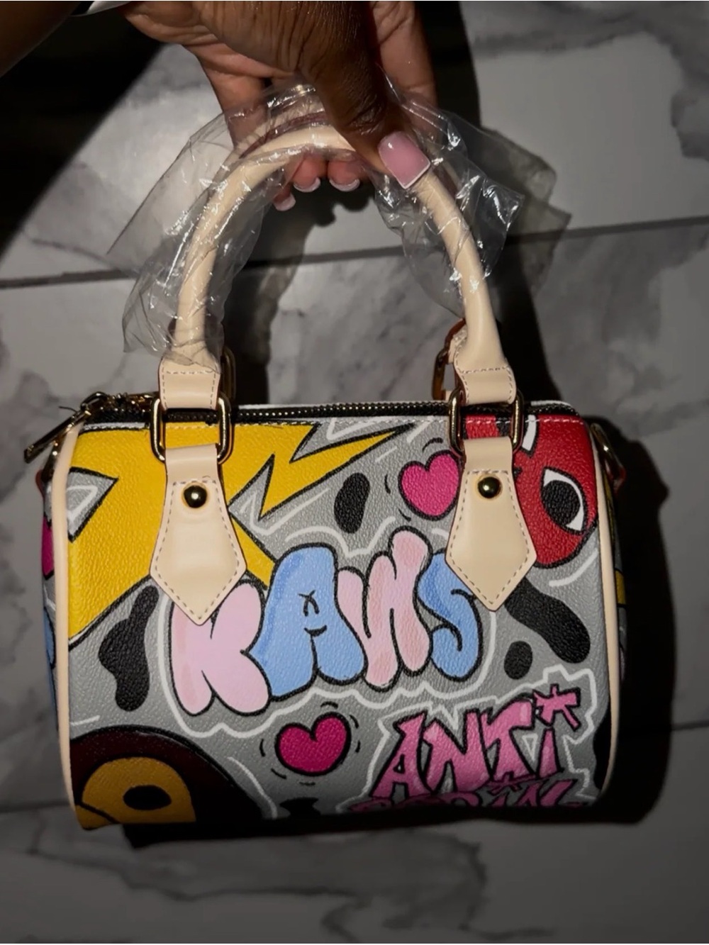 Graphic Pop Art Mini Satchel Bag in Multicolor